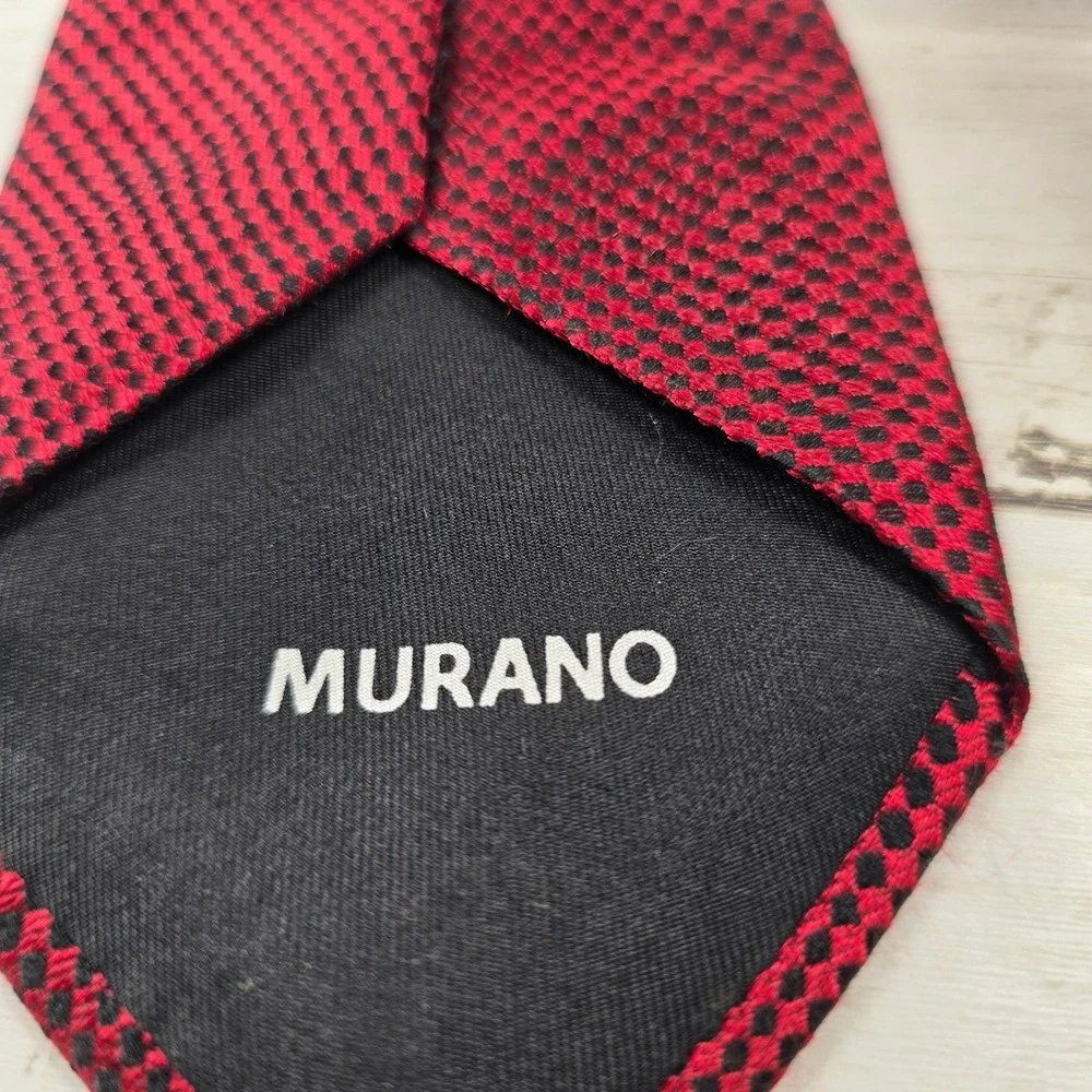 Murano Mens Burgundy Black Micro Check Woven Silk Blend Necktie Formal Tie